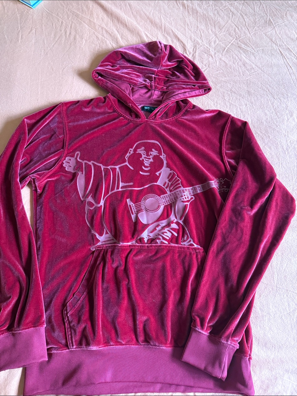 True Religion Velvet Hoodie in Rich Berry